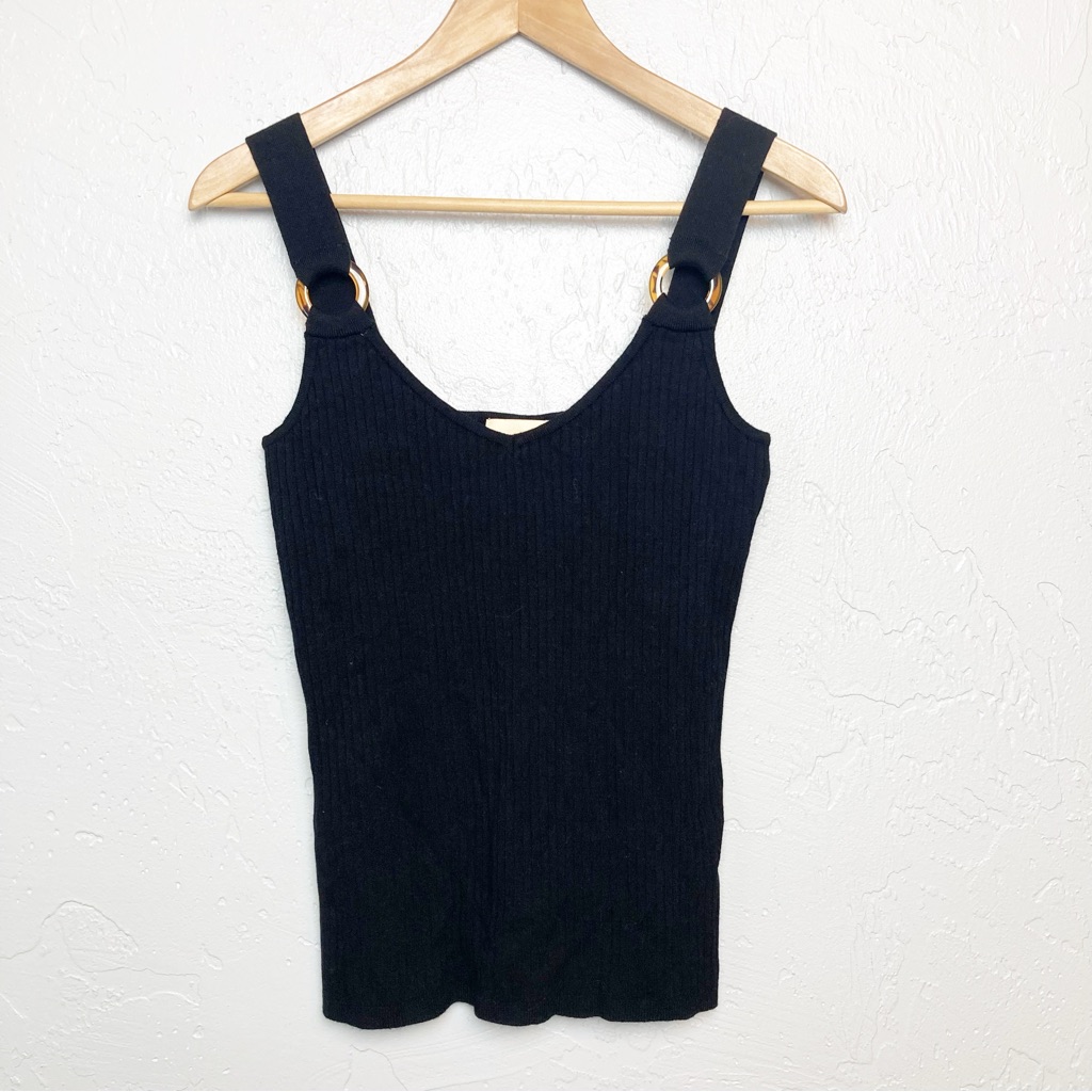 Elie Tahari V-Neck Ribbed Tank In Black Sz M